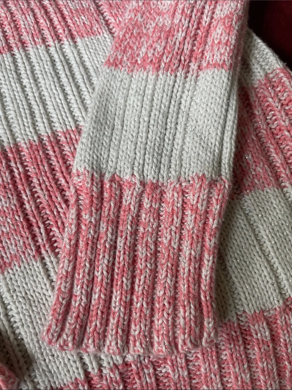 Justice Pink & White Striped V-Neck Ribbed Sweater